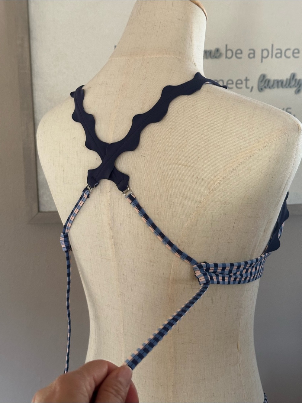 Xhilaration Navy and White Gingham Bikini with Scallop Trim - Picture 10 of 11